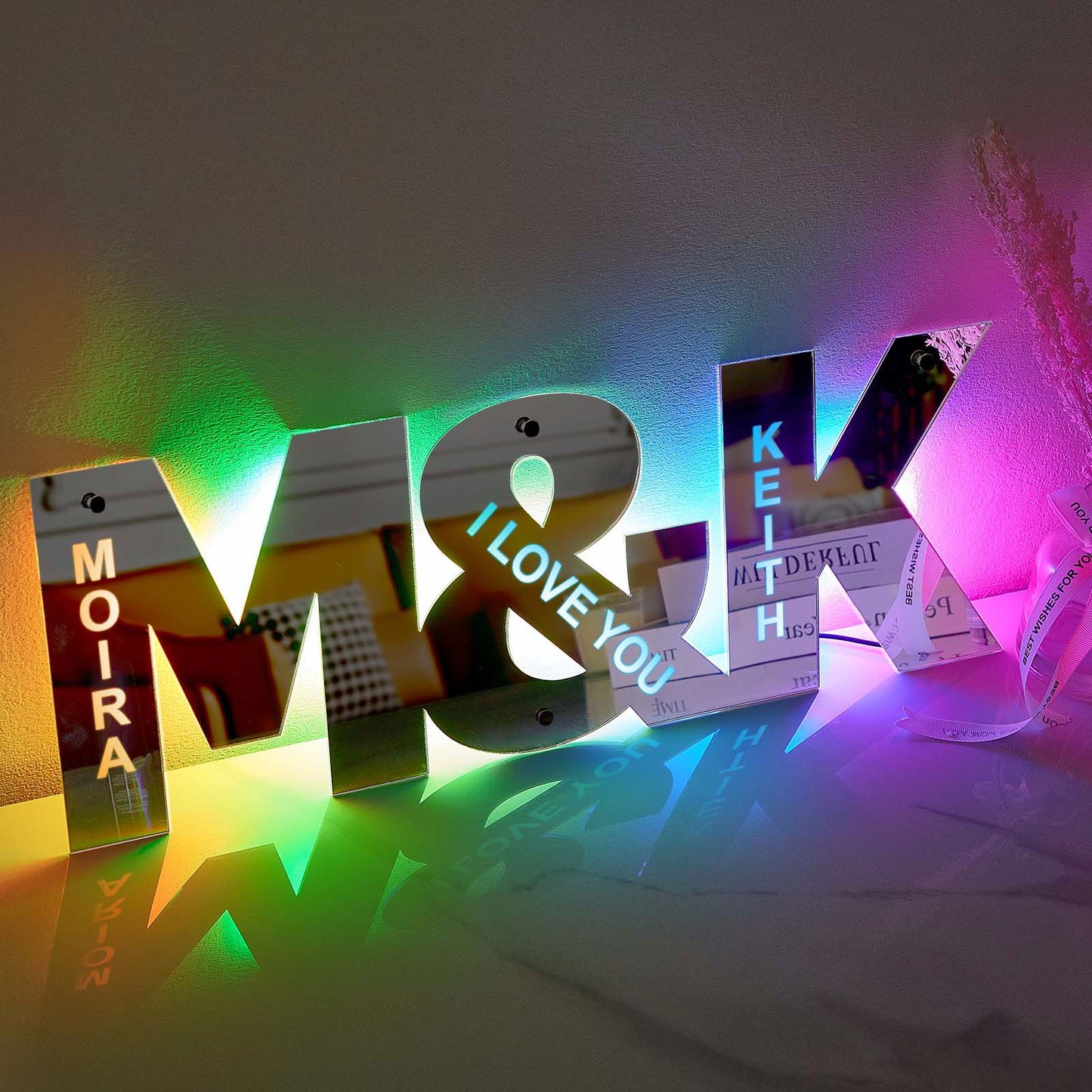 Personalized Couple Letter Mirror Light - Customizable Wall Decor - DigiVirt