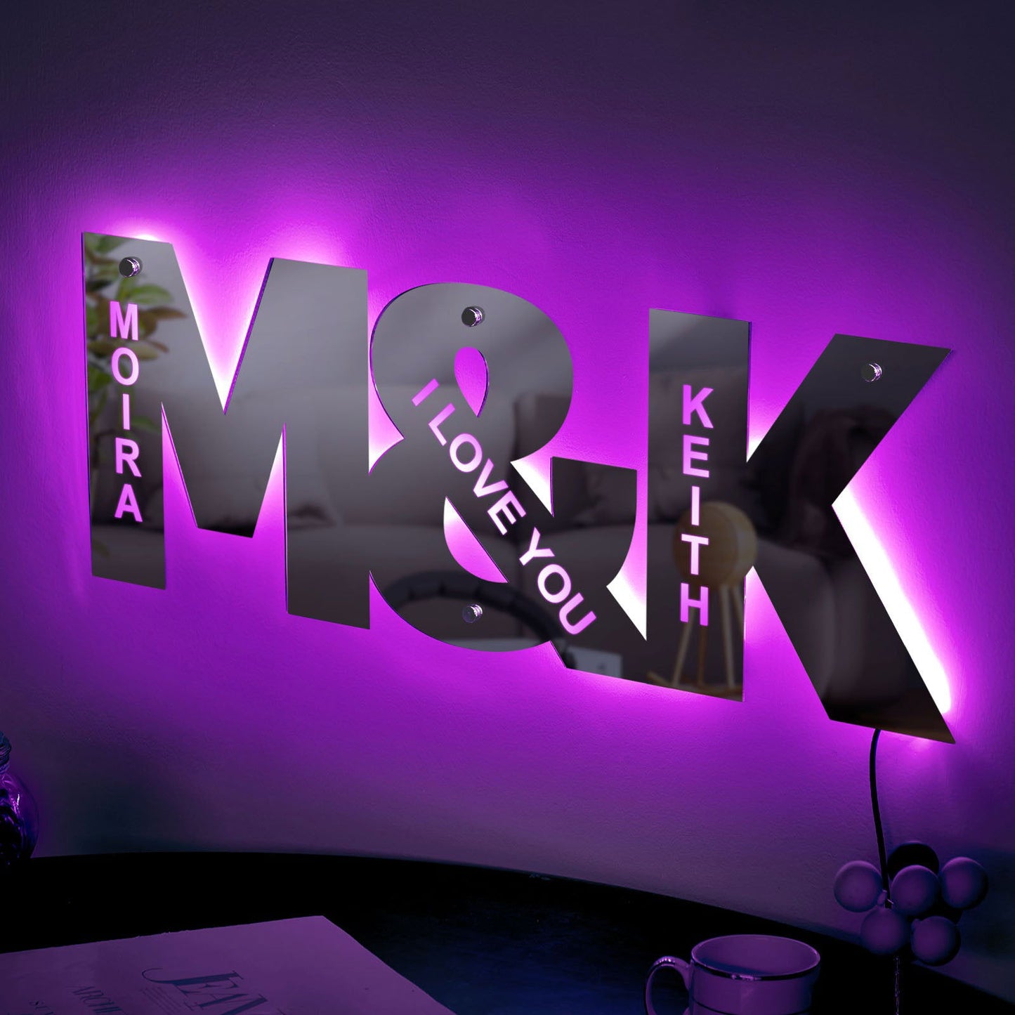 Personalized Couple Letter Mirror Light - Customizable Wall Decor - DigiVirt