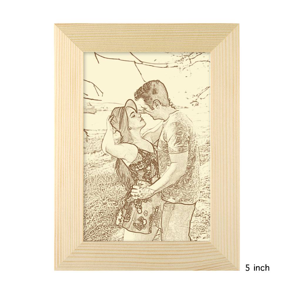 Personalized Engraved Photo Frame Wooden Sketch Effect - 6 Inches 8 Inches 10 Inches - DigiVirt