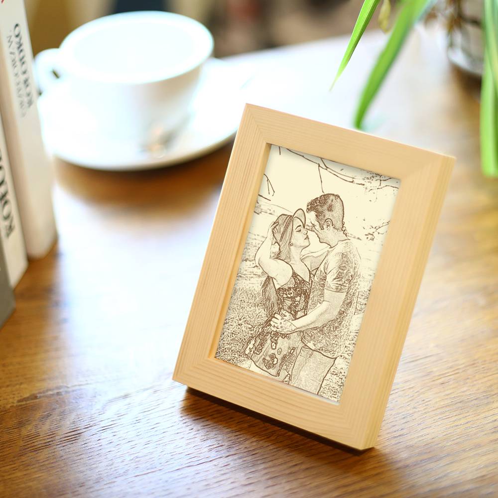 Personalized Engraved Photo Frame Wooden Sketch Effect - 6 Inches 8 Inches 10 Inches - DigiVirt