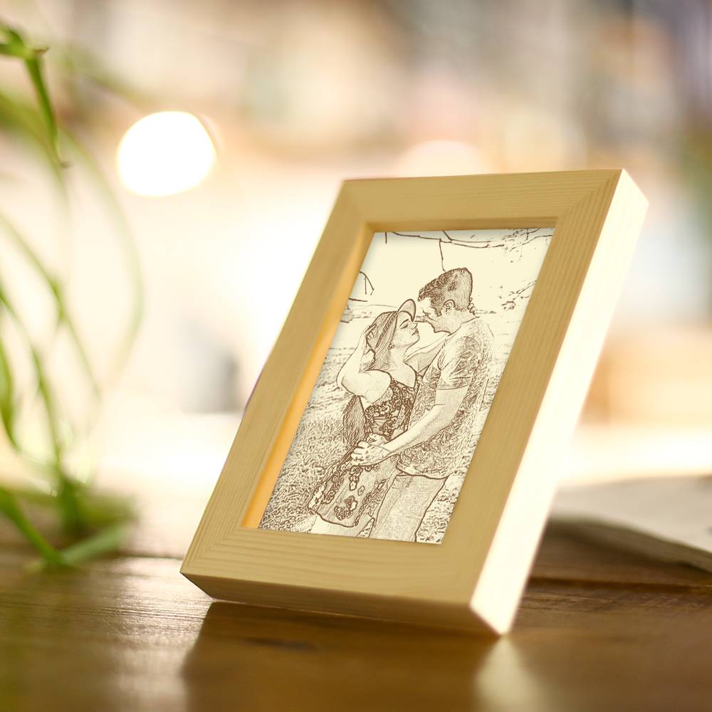 Personalized Engraved Photo Frame Wooden Sketch Effect - 6 Inches 8 Inches 10 Inches - DigiVirt