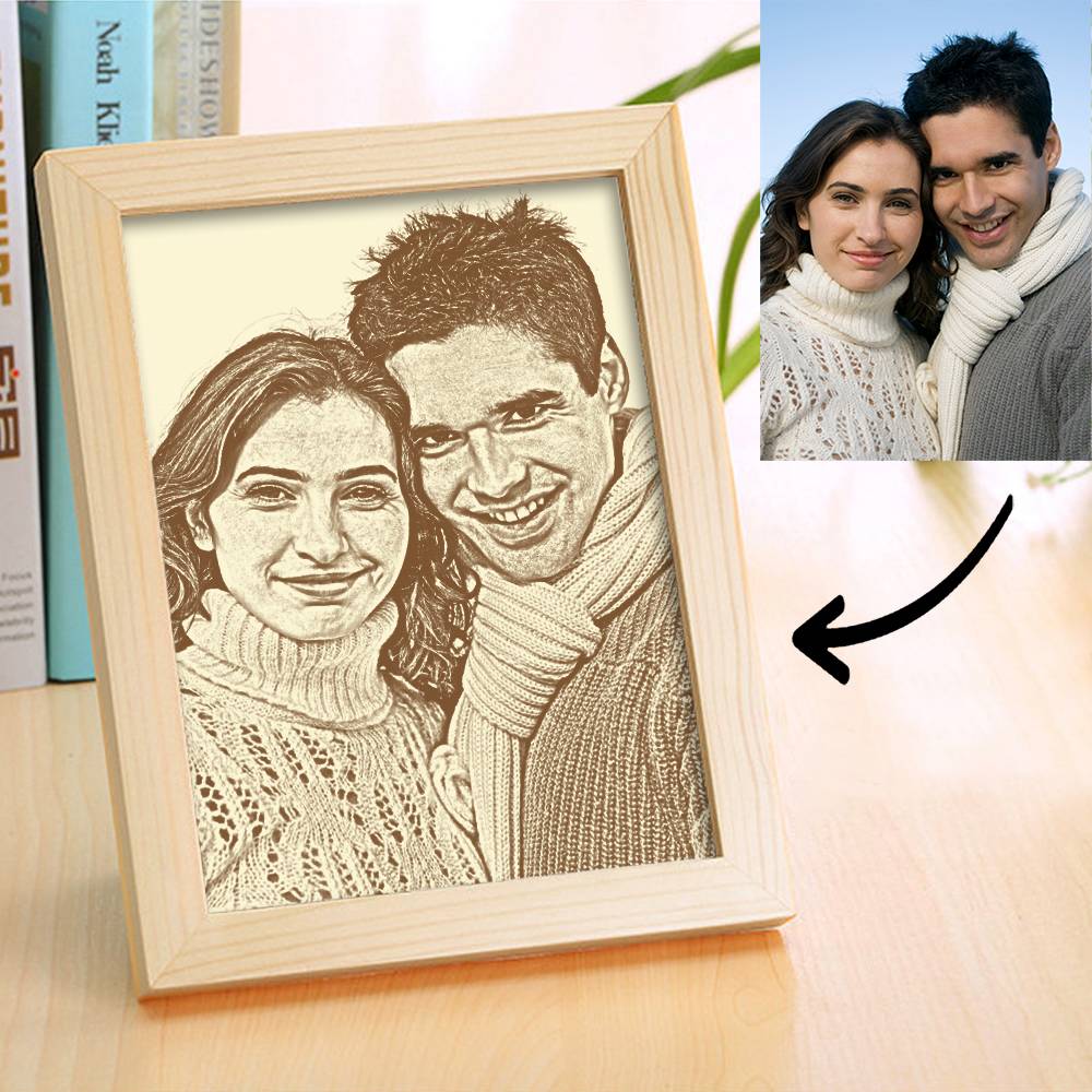 Personalized Engraved Photo Frame Wooden Sketch Effect - 6 Inches 8 Inches 10 Inches - DigiVirt
