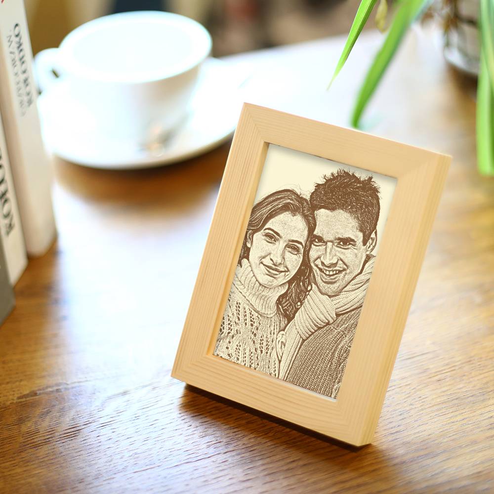 Personalized Engraved Photo Frame Wooden Sketch Effect - 6 Inches 8 Inches 10 Inches - DigiVirt