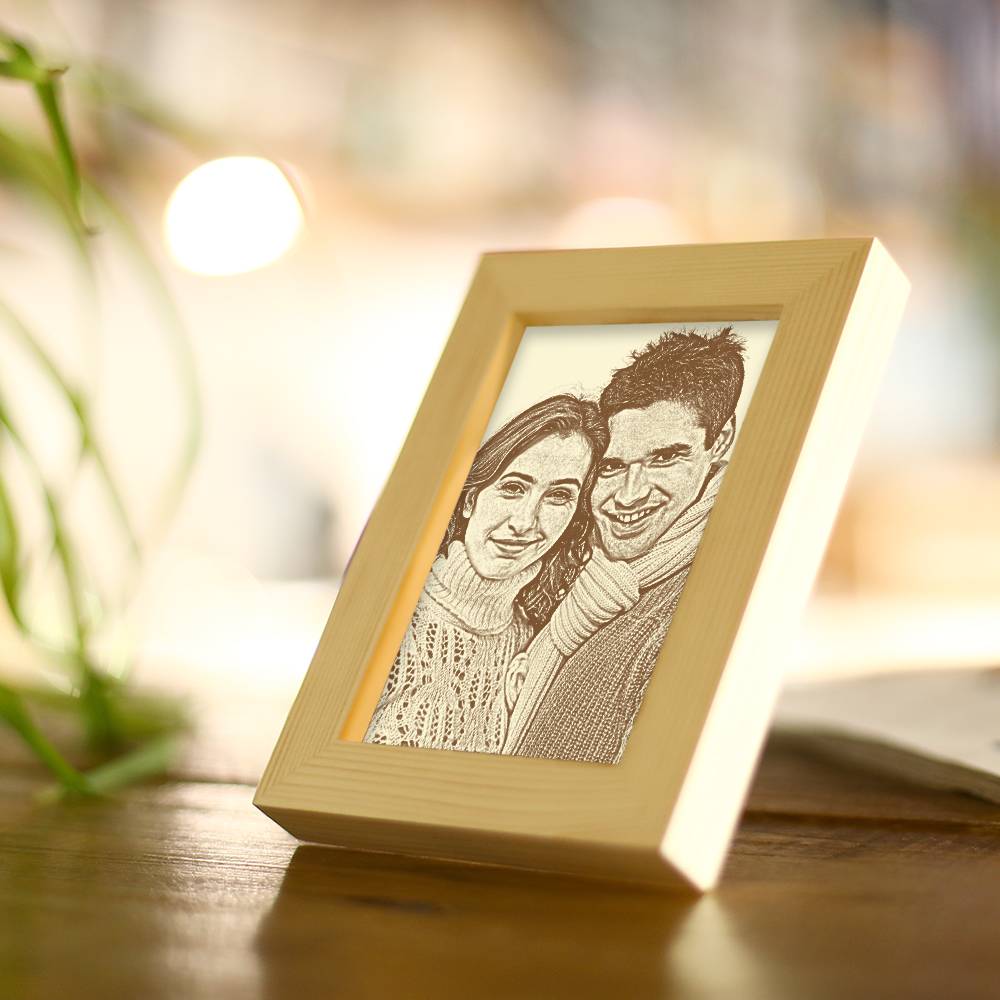 Personalized Engraved Photo Frame Wooden Sketch Effect - 6 Inches 8 Inches 10 Inches - DigiVirt