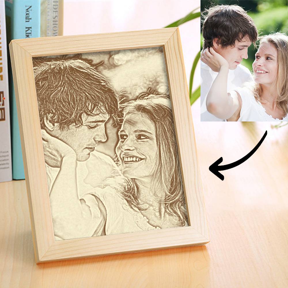 Personalized Engraved Photo Frame Wooden Sketch Effect - 6 Inches 8 Inches 10 Inches - DigiVirt