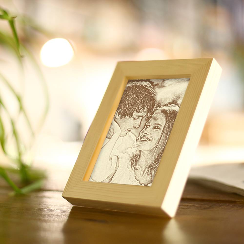 Personalized Engraved Photo Frame Wooden Sketch Effect - 6 Inches 8 Inches 10 Inches - DigiVirt