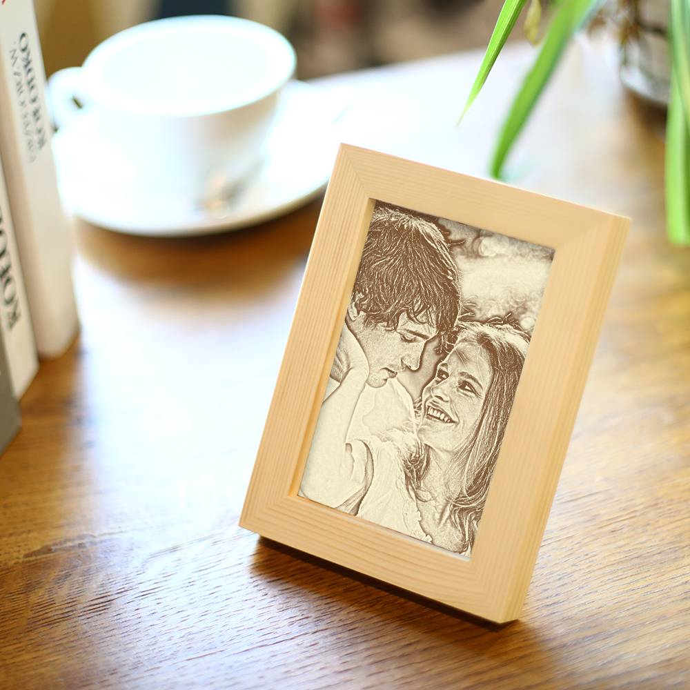 Personalized Engraved Photo Frame Wooden Sketch Effect - 6 Inches 8 Inches 10 Inches - DigiVirt