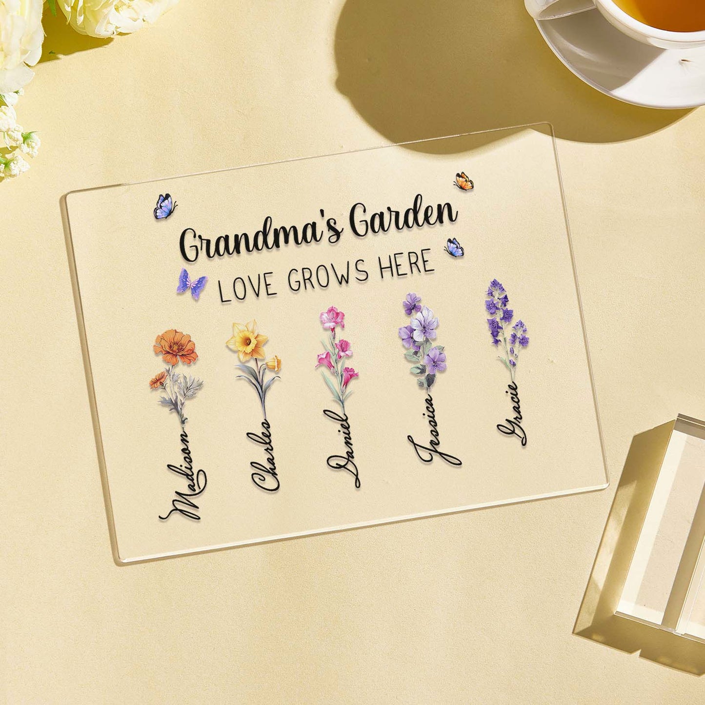 Personalized Grandma's Garden Plaque Custom Birth Flower Sign Mother's Day Gift for Grandma - DigiVirt