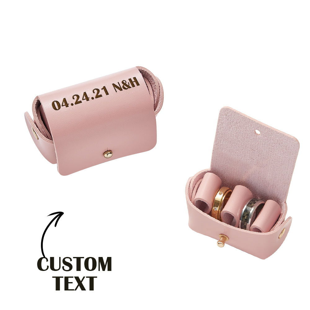 Personalized Leather Wedding Ring Pouch Custom Engraved Double Rings Box - DigiVirt