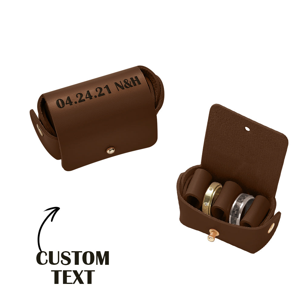 Personalized Leather Wedding Ring Pouch Custom Engraved Double Rings Box - DigiVirt