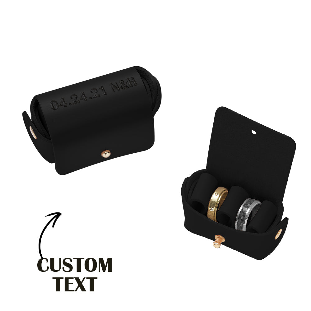 Personalized Leather Wedding Ring Pouch Custom Engraved Double Rings Box - DigiVirt