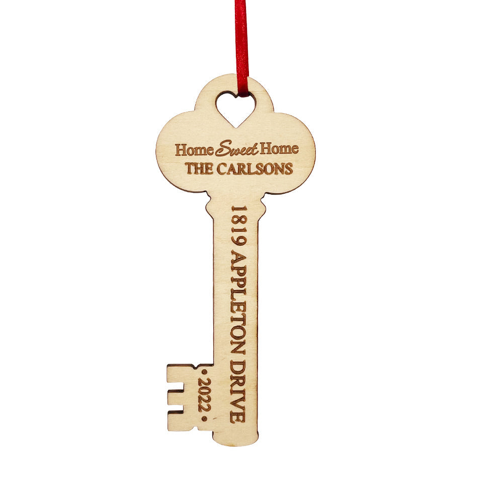 Personalized New Home Christmas Ornament Wooden Key Decoration for Housewarming Gift - DigiVirt