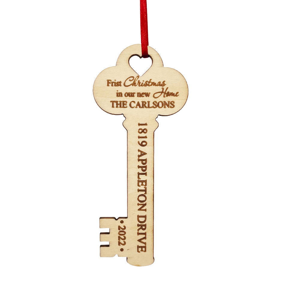 Personalized New Home Christmas Ornament Wooden Key Decoration for Housewarming Gift - DigiVirt