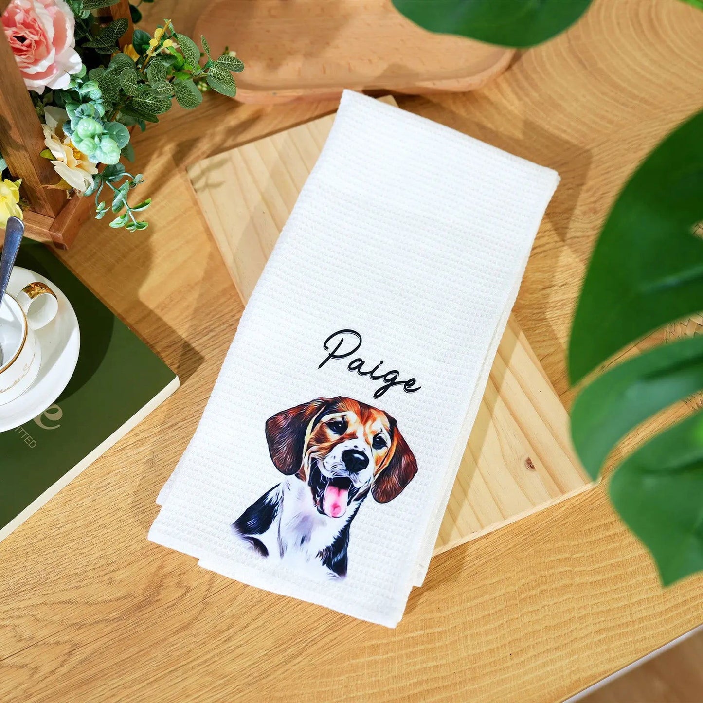 Personalized Oil Painting Style Pet Portrait Photo Cotton Waffle Tea Towel Birthday Anniversary Gift for Pet lover - DigiVirt