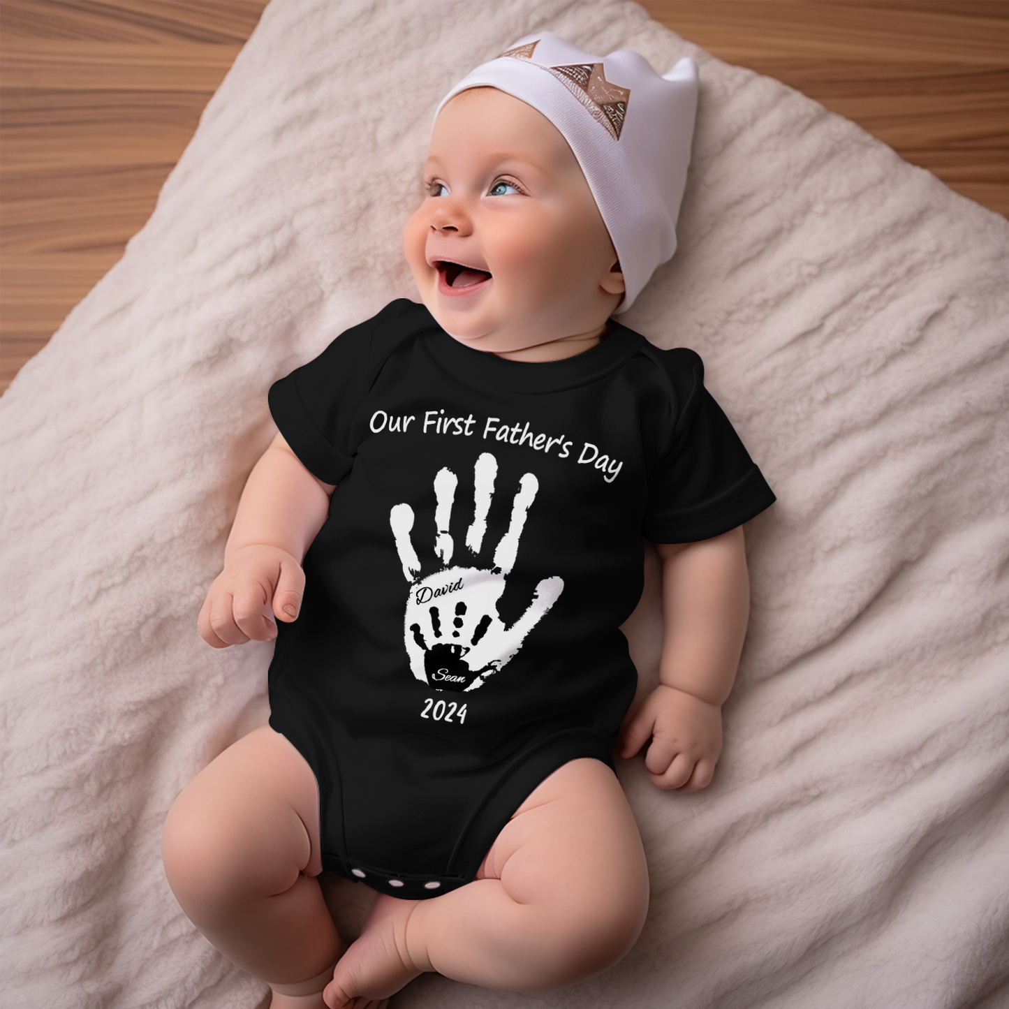 Personalized Our First Father’s Day Handprint Baby T-Shirt Gift for Baby - DigiVirt