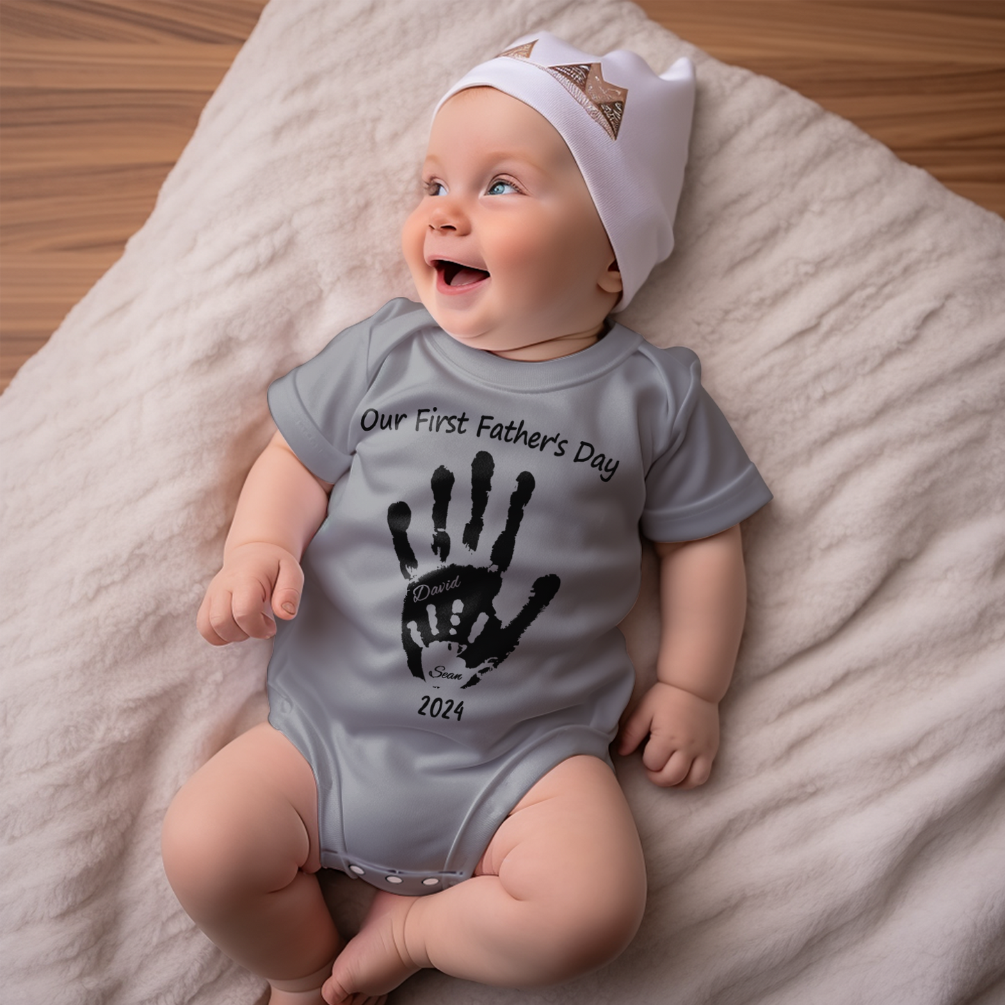 Personalized Our First Father’s Day Handprint Baby T-Shirt Gift for Baby - DigiVirt