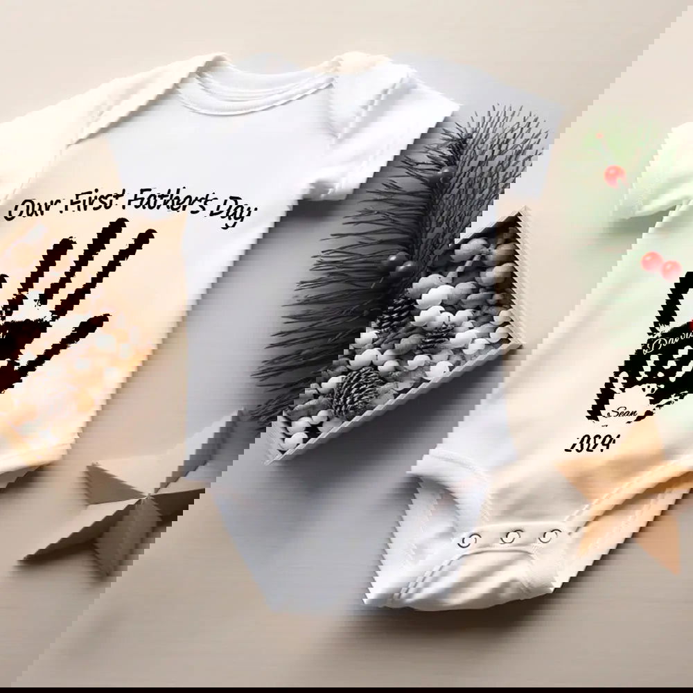Personalized Our First Father’s Day Handprint Baby T-Shirt Gift for Baby - DigiVirt