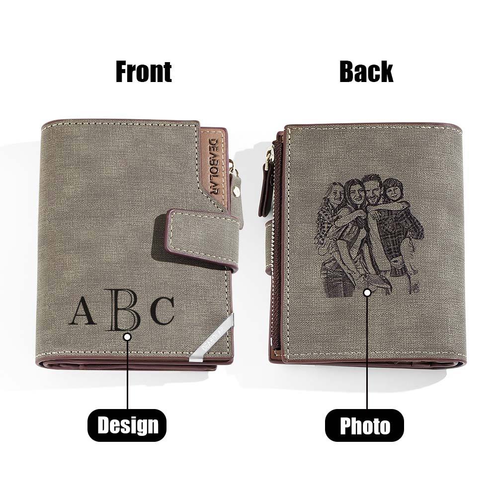 Personalized Photo Men's Foldable Leather Wallet with Text Father's Day Birthday Gift for Him - DigiVirt