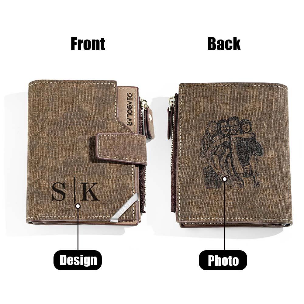 Personalized Photo Men's Foldable Leather Wallet with Text Father's Day Birthday Gift for Him - DigiVirt