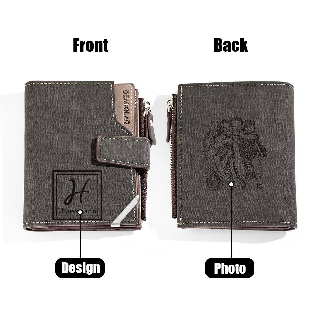 Personalized Photo Men's Foldable Leather Wallet with Text Father's Day Birthday Gift for Him - DigiVirt