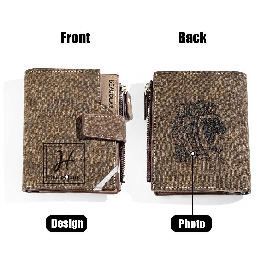 Personalized Photo Men's Foldable Leather Wallet with Text Father's Day Birthday Gift for Him - DigiVirt