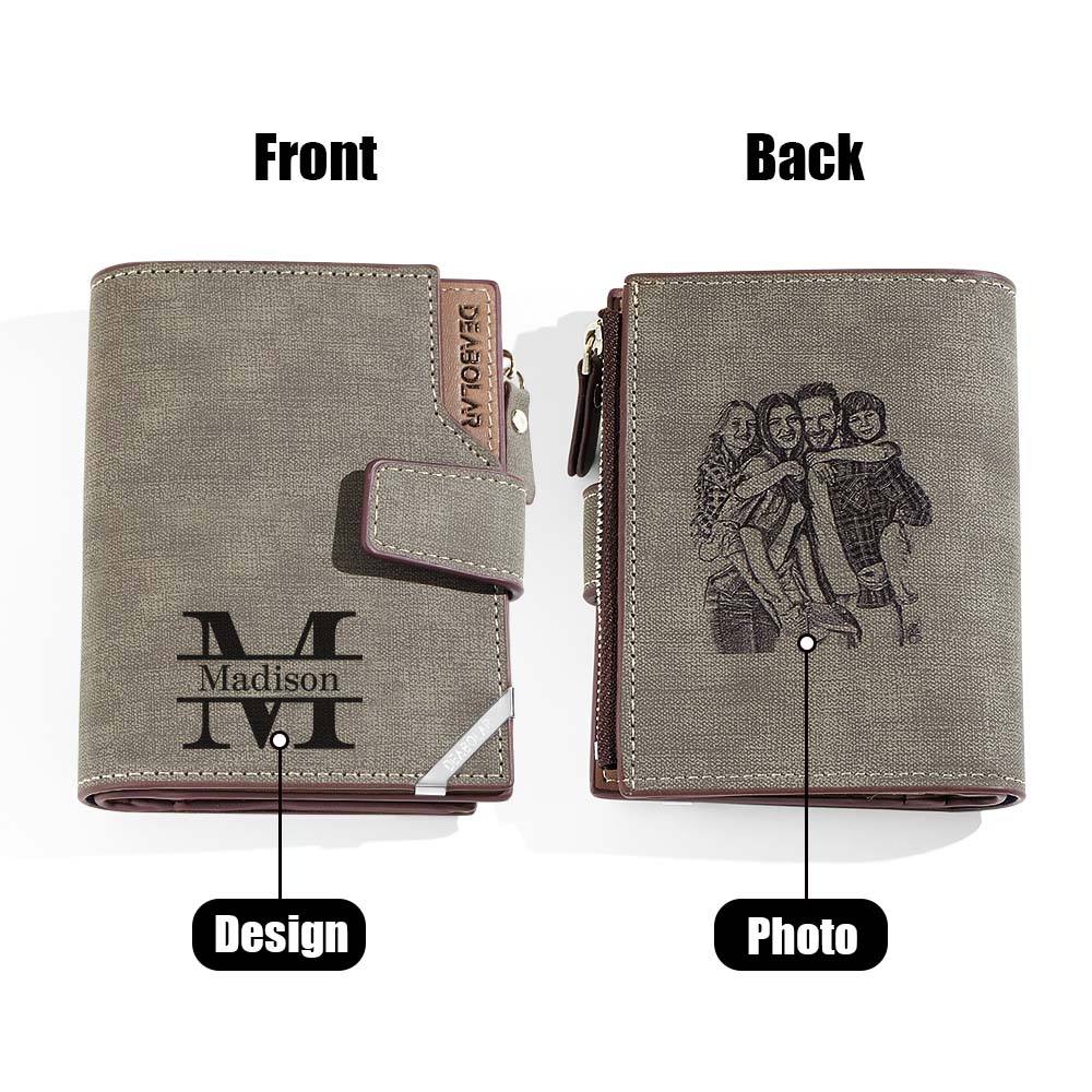 Personalized Photo Men's Foldable Leather Wallet with Text Father's Day Birthday Gift for Him - DigiVirt