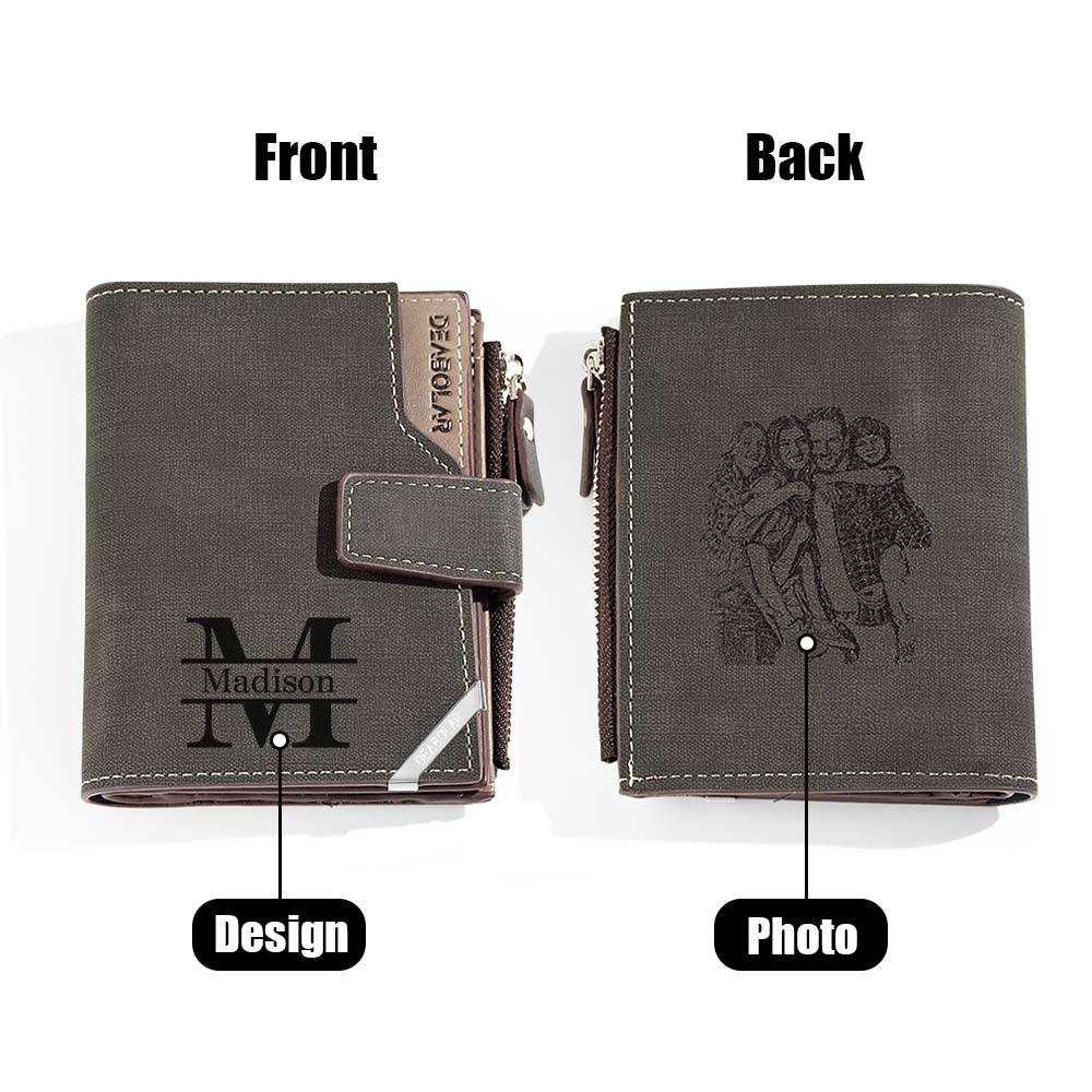 Personalized Photo Men's Foldable Leather Wallet with Text Father's Day Birthday Gift for Him - DigiVirt