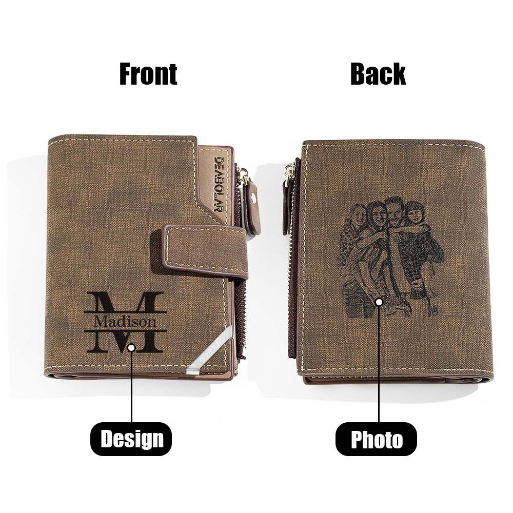 Personalized Photo Men's Foldable Leather Wallet with Text Father's Day Birthday Gift for Him - DigiVirt