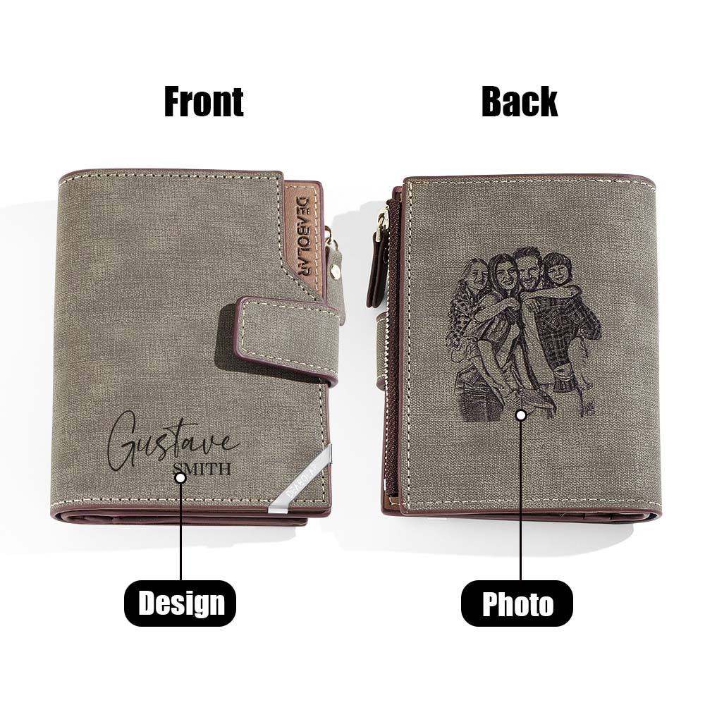 Personalized Photo Men's Foldable Leather Wallet with Text Father's Day Birthday Gift for Him - DigiVirt