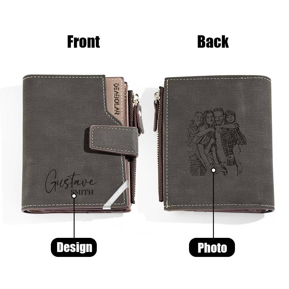 Personalized Photo Men's Foldable Leather Wallet with Text Father's Day Birthday Gift for Him - DigiVirt