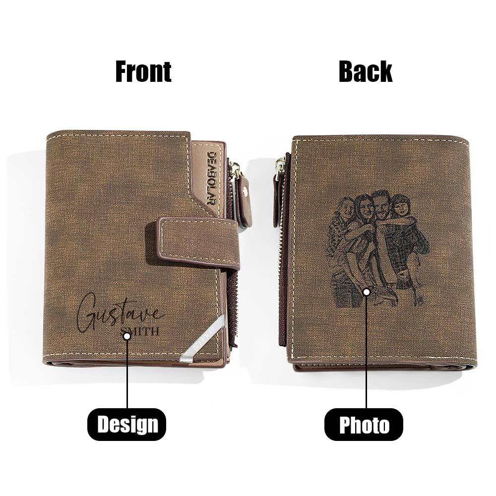 Personalized Photo Men's Foldable Leather Wallet with Text Father's Day Birthday Gift for Him - DigiVirt