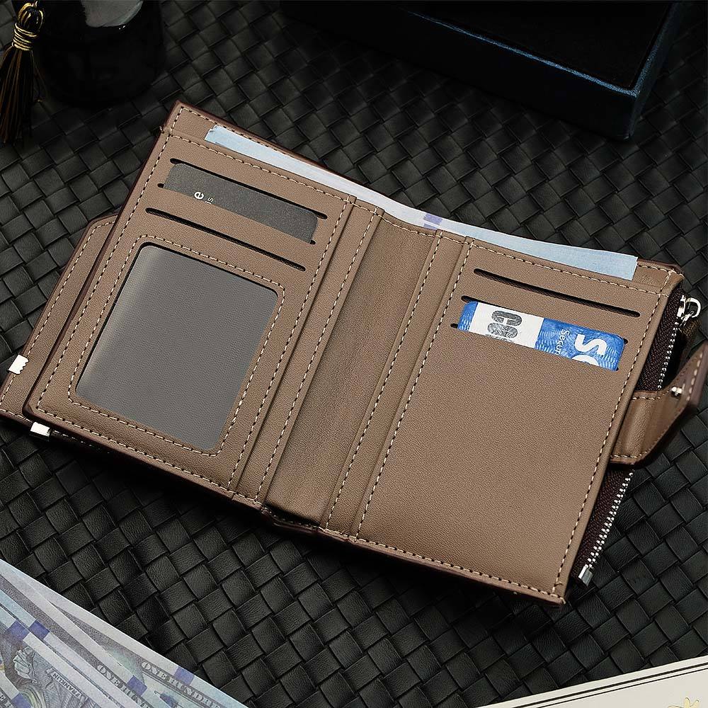 Personalized Photo Men's Foldable Leather Wallet with Text Father's Day Birthday Gift for Him - DigiVirt