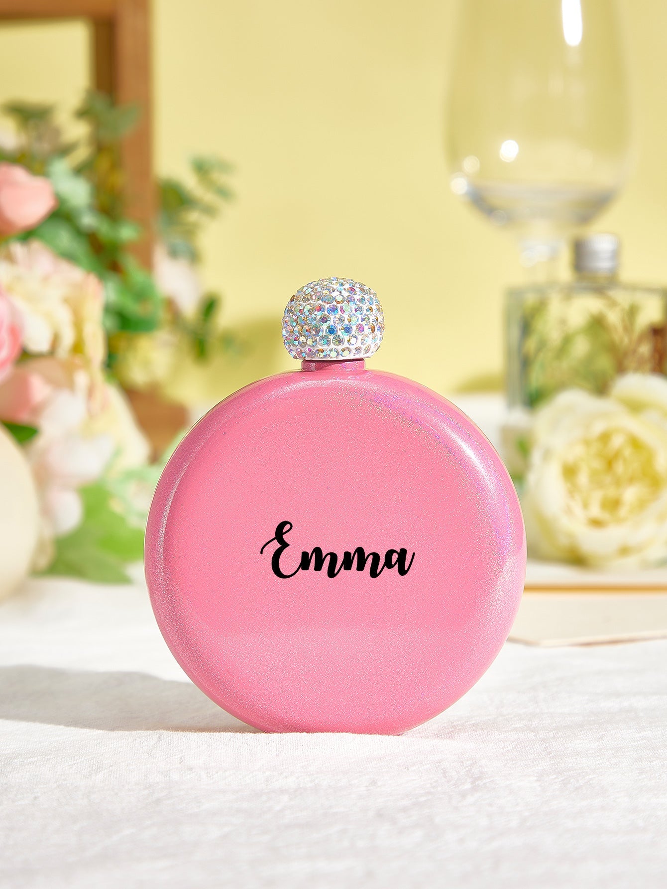 Personalized Round Flasks with Name 5oz Glitter Flask Birthday Gift for Her - DigiVirt