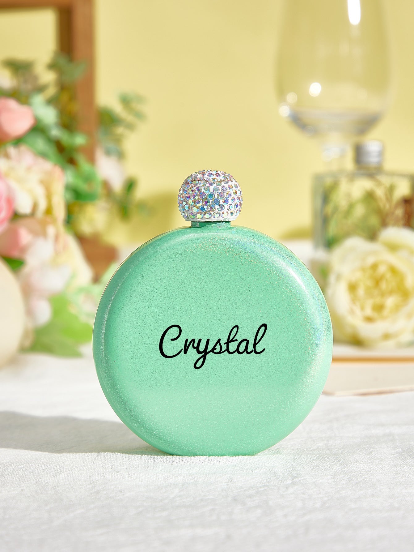 Personalized Round Flasks with Name 5oz Glitter Flask Birthday Gift for Her - DigiVirt