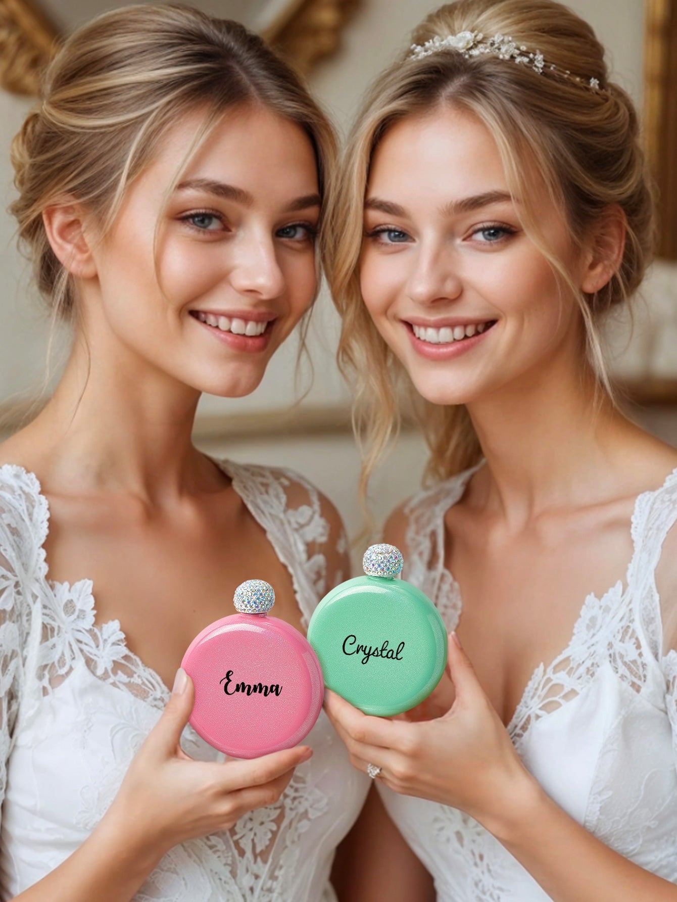 Personalized Round Flasks with Name 5oz Glitter Flask Birthday Gift for Her - DigiVirt