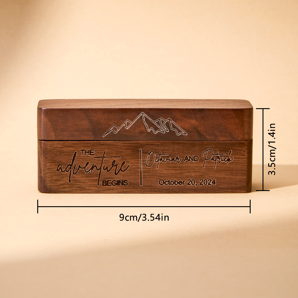 Personalized Rustic Engraved Wood 2 Rings Bearer Box with Date & Name Wedding Proposal Gift for Couple - DigiVirt