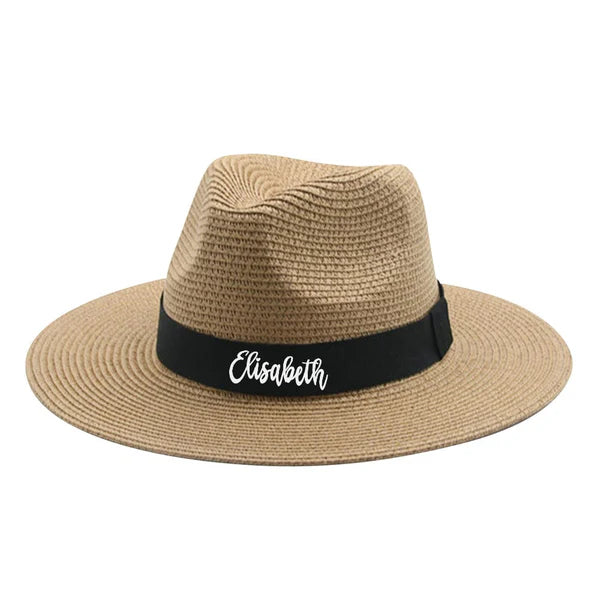 Personalized Straw Fedora Hat Custom Beach Hat Gift for Bridesmaid Friends Family Bachelorette Party - DigiVirt
