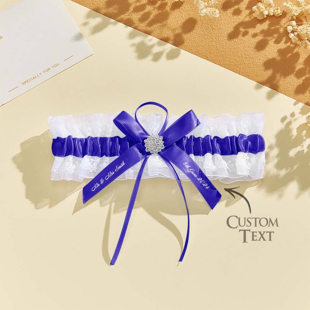 Personalized Wedding Garter with Name and Wedding Date Excellent Gift for the Bride Something Blue - DigiVirt