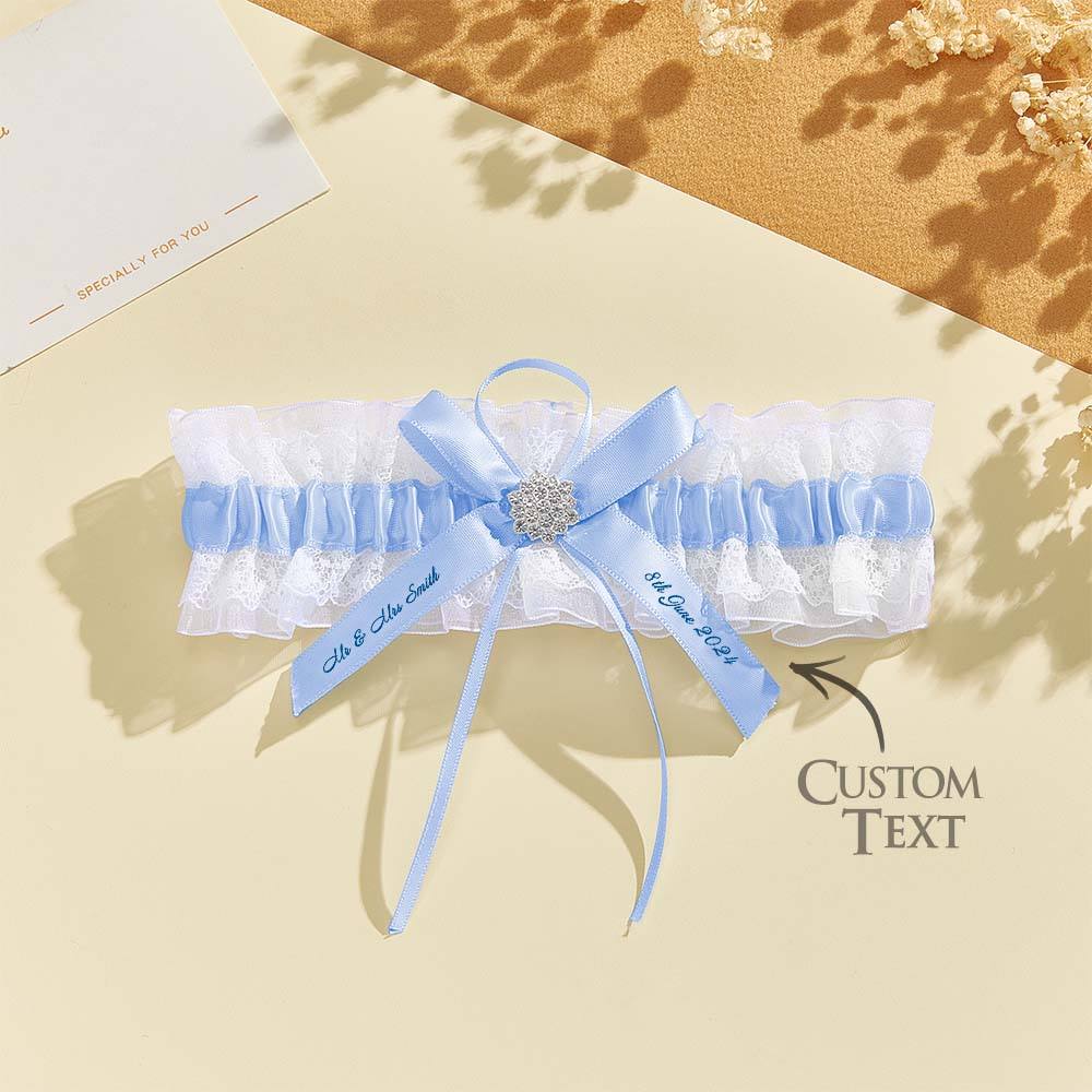 Personalized Wedding Garter with Name and Wedding Date Excellent Gift for the Bride Something Blue - DigiVirt