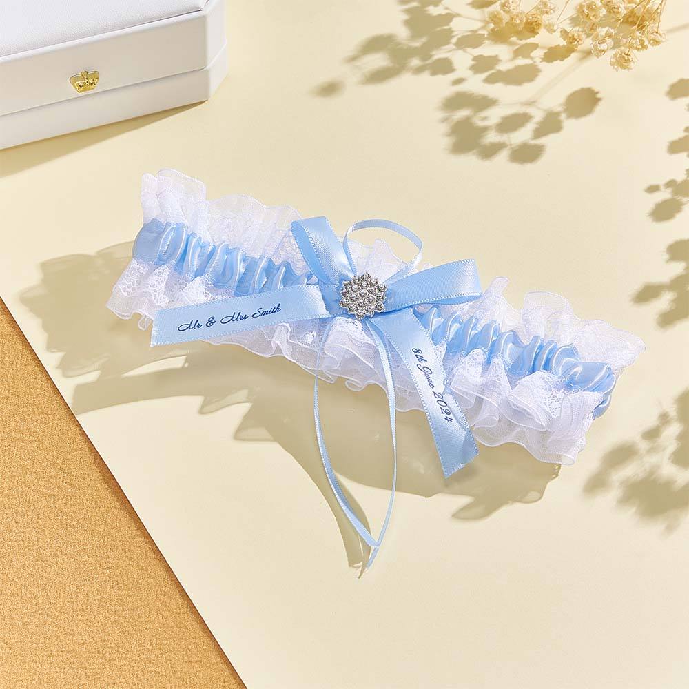 Personalized Wedding Garter with Name and Wedding Date Excellent Gift for the Bride Something Blue - DigiVirt