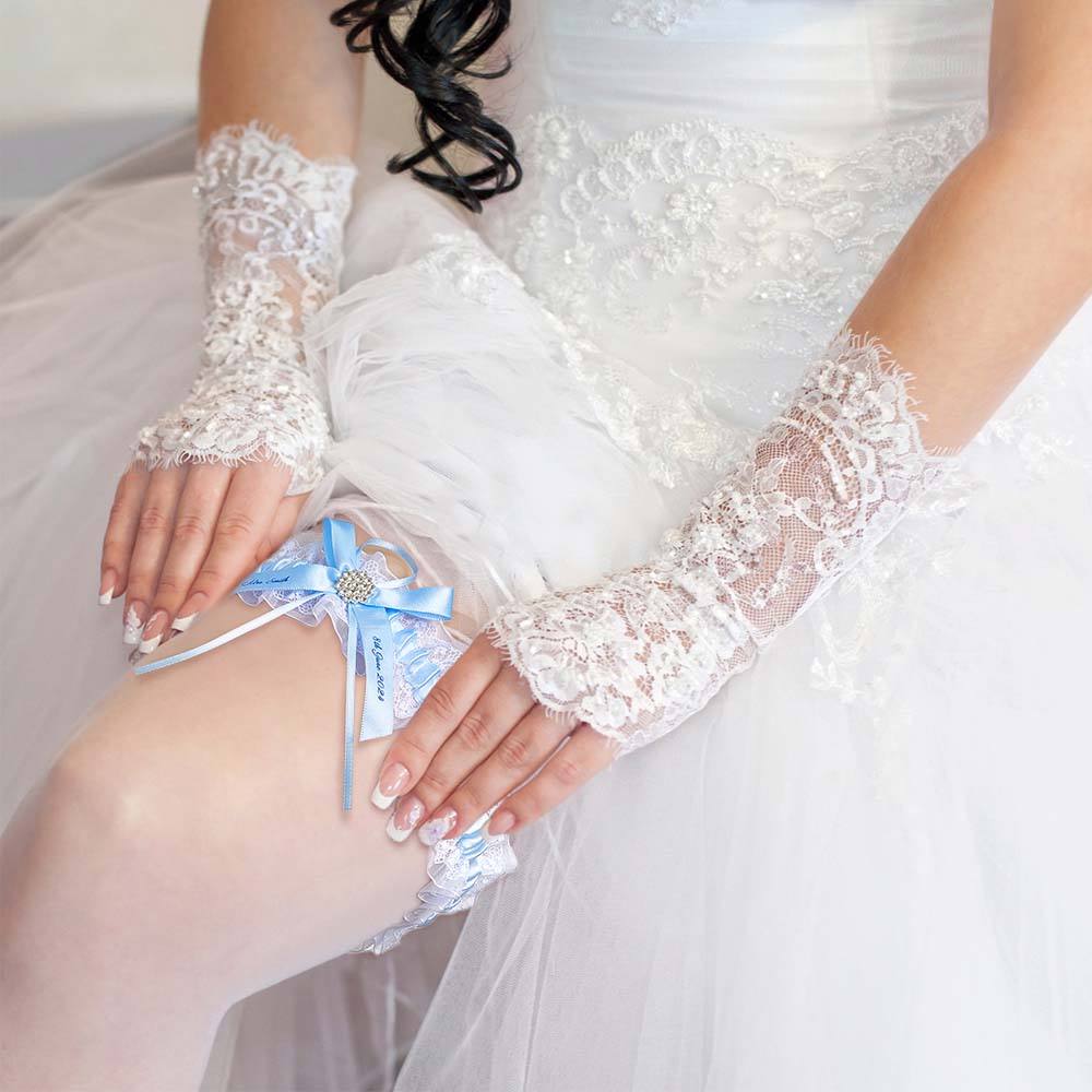 Personalized Wedding Garter with Name and Wedding Date Excellent Gift for the Bride Something Blue - DigiVirt
