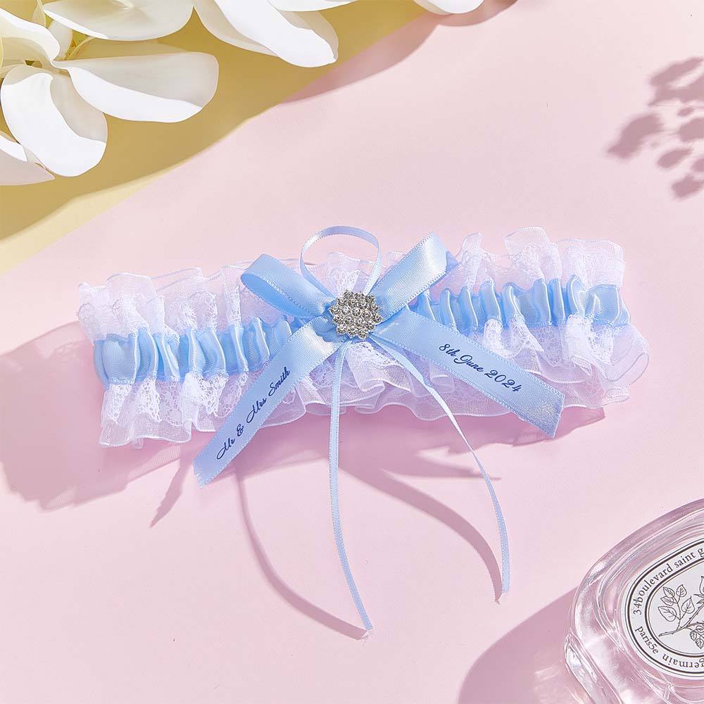 Personalized Wedding Garter with Name and Wedding Date Excellent Gift for the Bride Something Blue - DigiVirt