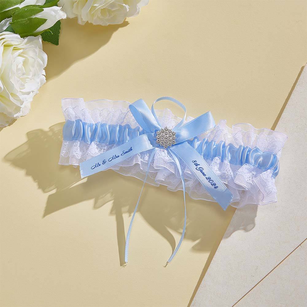 Personalized Wedding Garter with Name and Wedding Date Excellent Gift for the Bride Something Blue - DigiVirt
