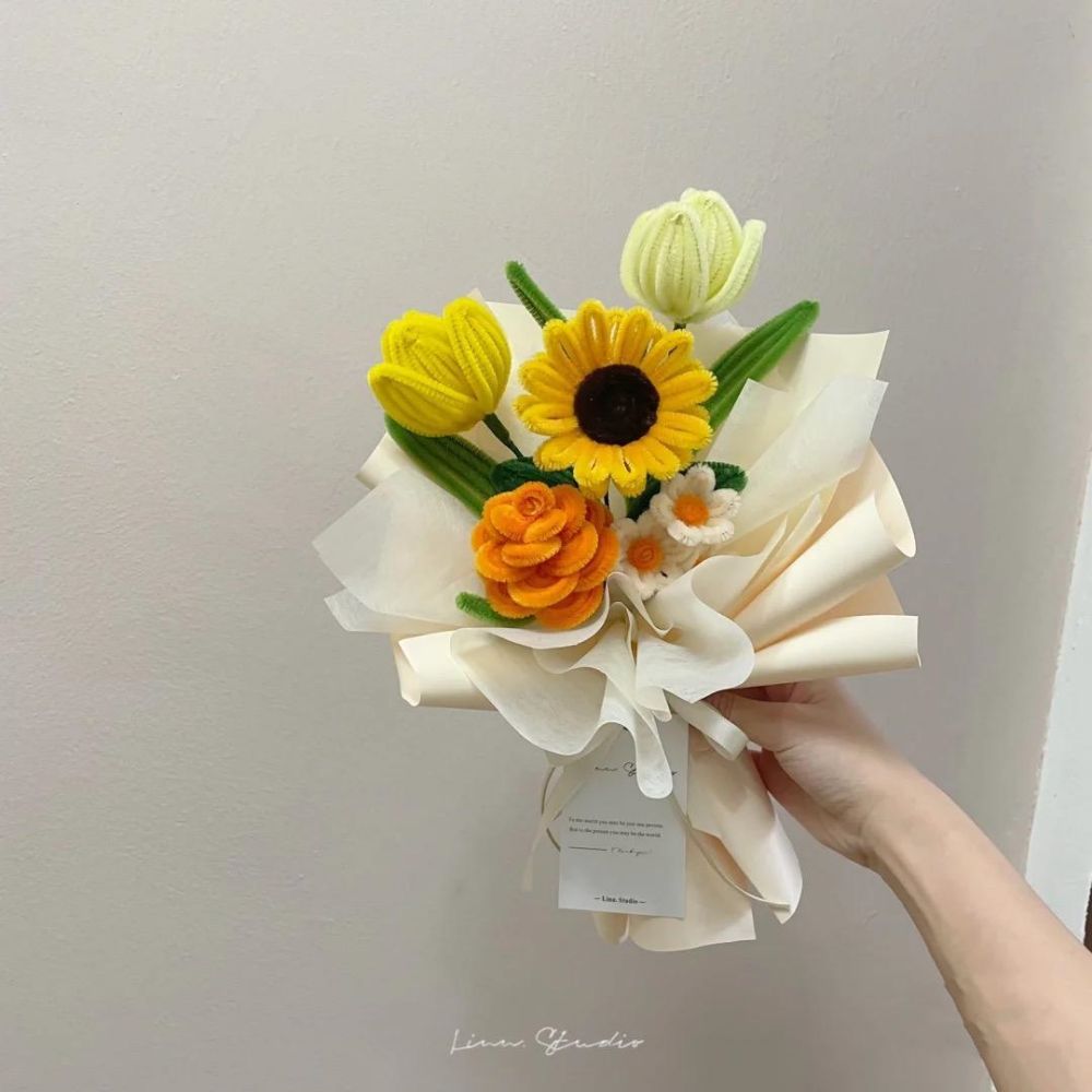 Pipe Cleaner Flowers Bouquet Handmade Twist Stick Bouquet Gift for Her Wedding Gift - DigiVirt