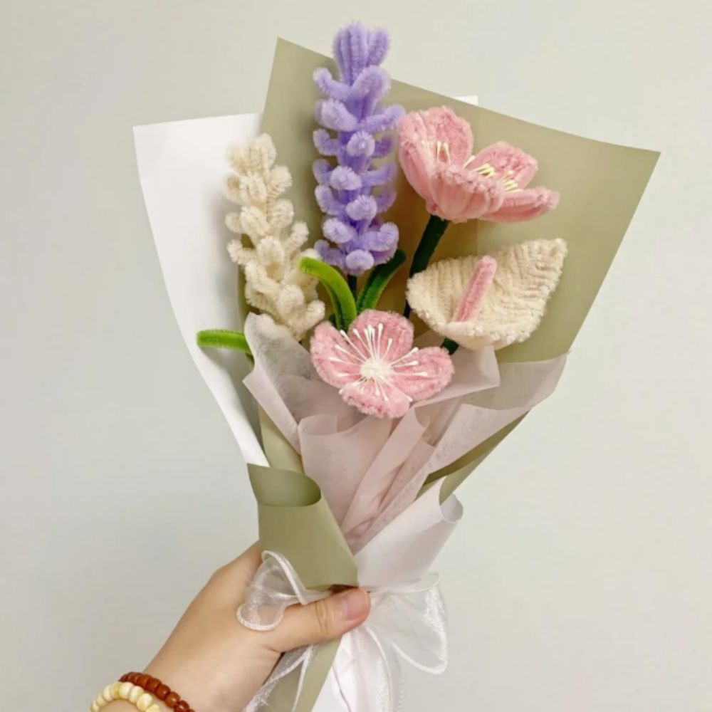 Pipe Cleaner Flowers Bouquet Handmade Twist Stick Bouquet Gift for Her Wedding Gift - DigiVirt