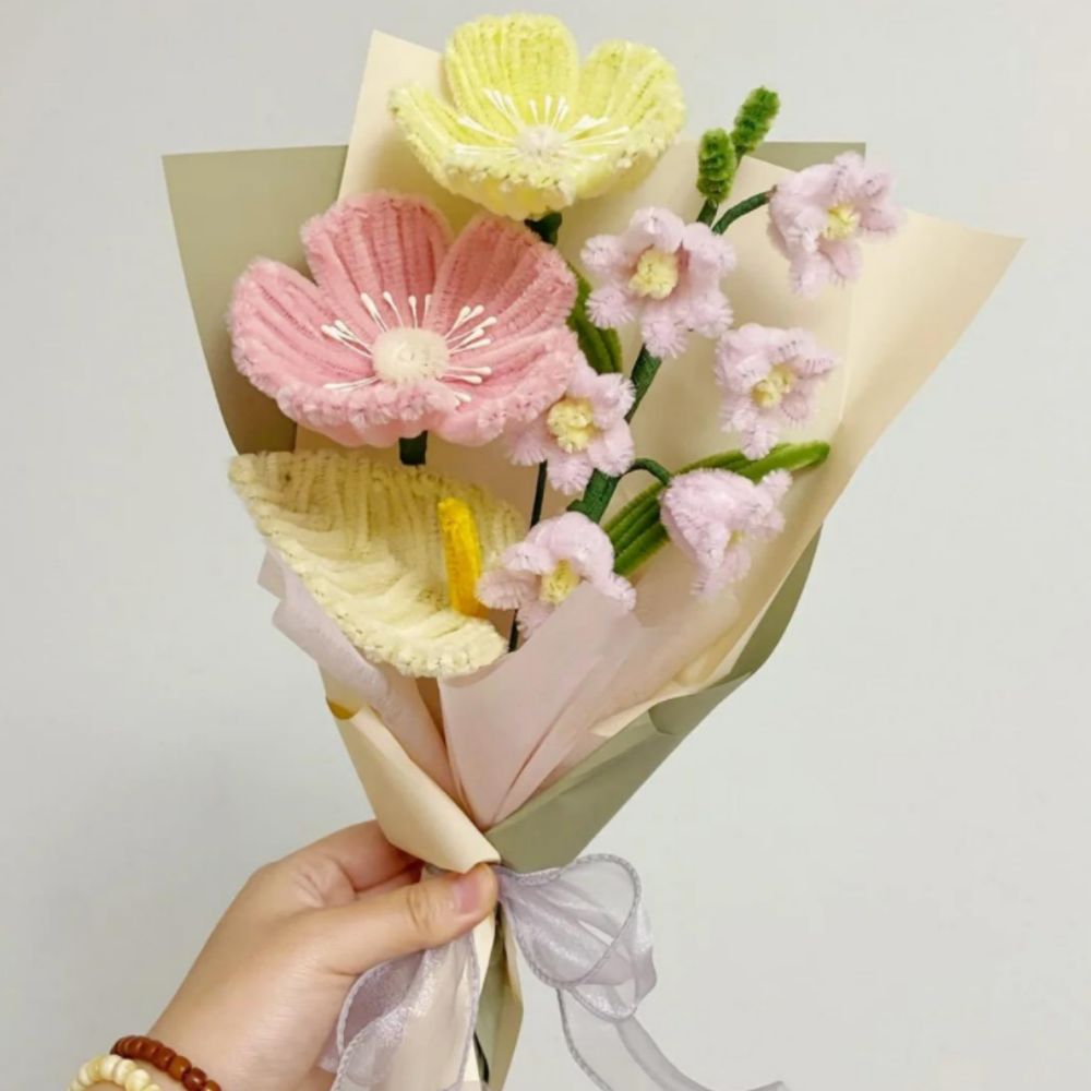 Pipe Cleaner Flowers Bouquet Handmade Twist Stick Bouquet Gift for Her Wedding Gift - DigiVirt