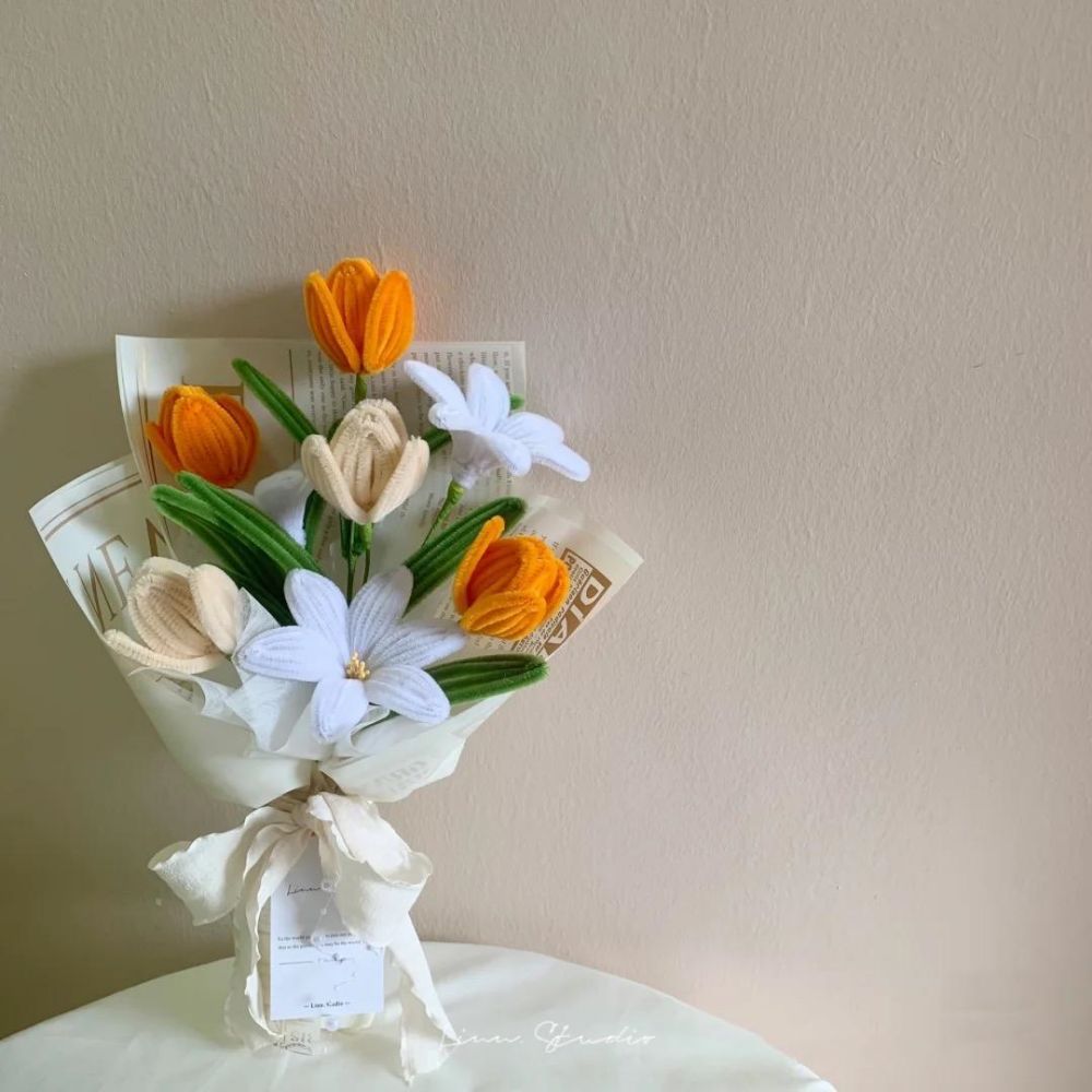 Pipe Cleaner Flowers Bouquet Handmade Twist Stick Bouquet Gift for Her Wedding Gift - DigiVirt