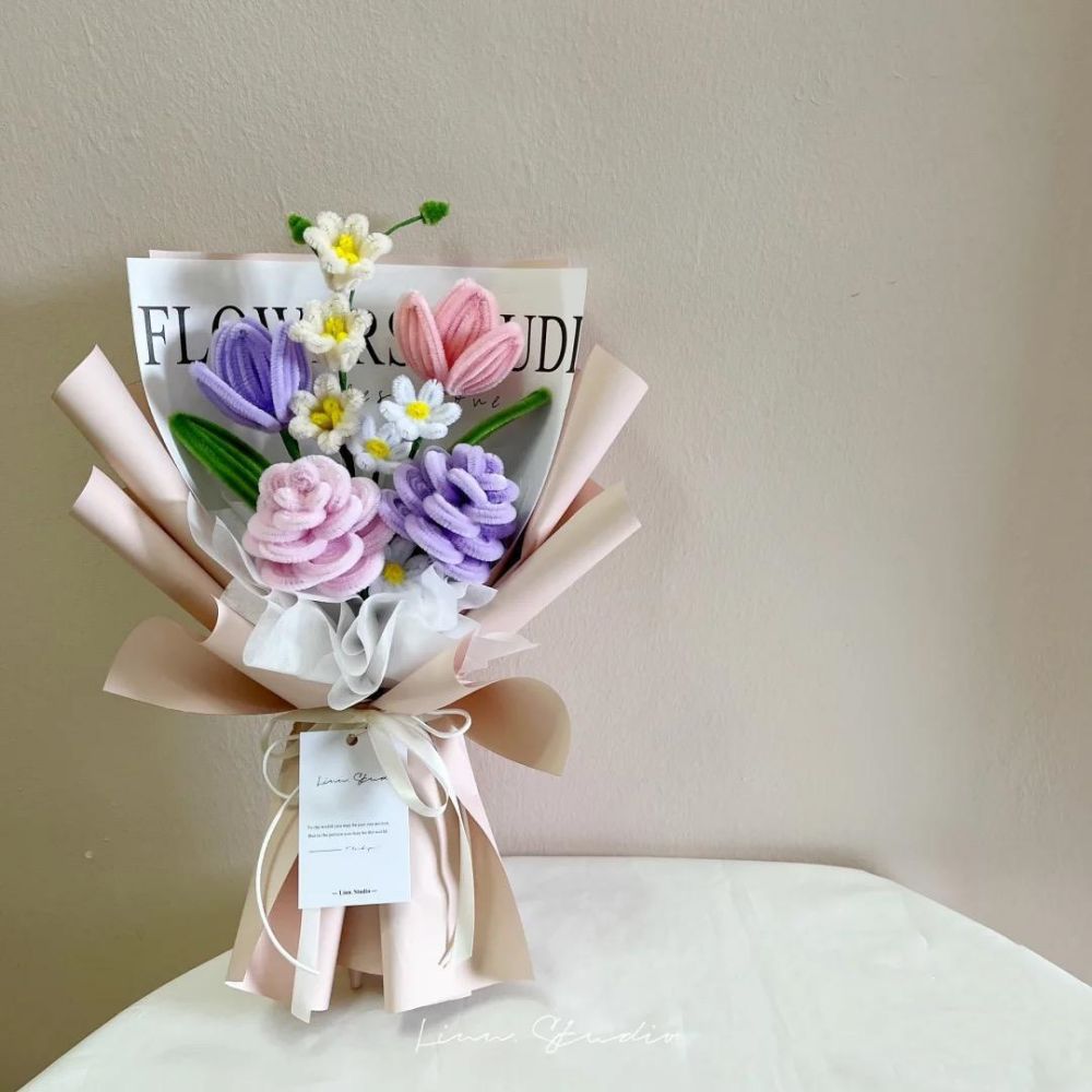 Pipe Cleaner Flowers Bouquet Handmade Twist Stick Bouquet Gift for Her Wedding Gift - DigiVirt