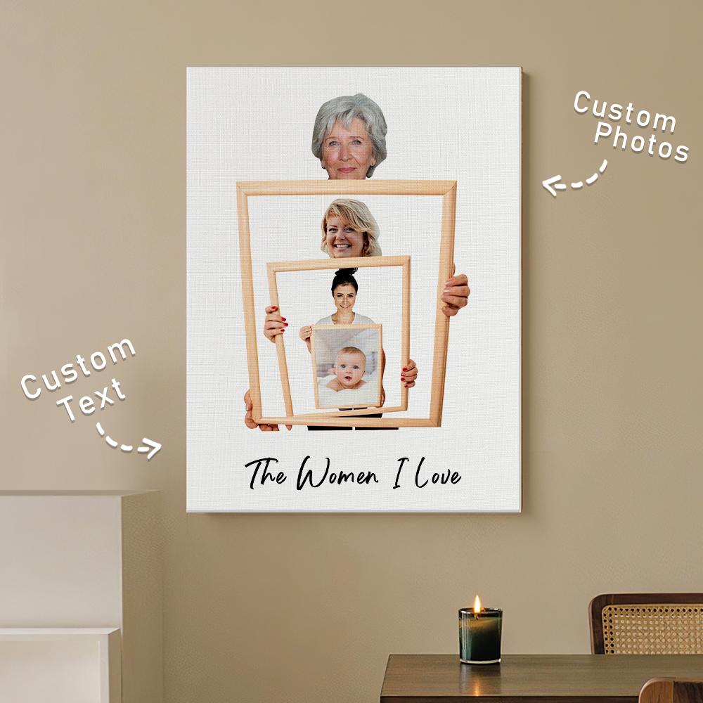 The Three/ Four/ Five Ages of the Generations Painting Custom Photo Canvas Ornament Mother's Day Gift Without Frame - DigiVirt