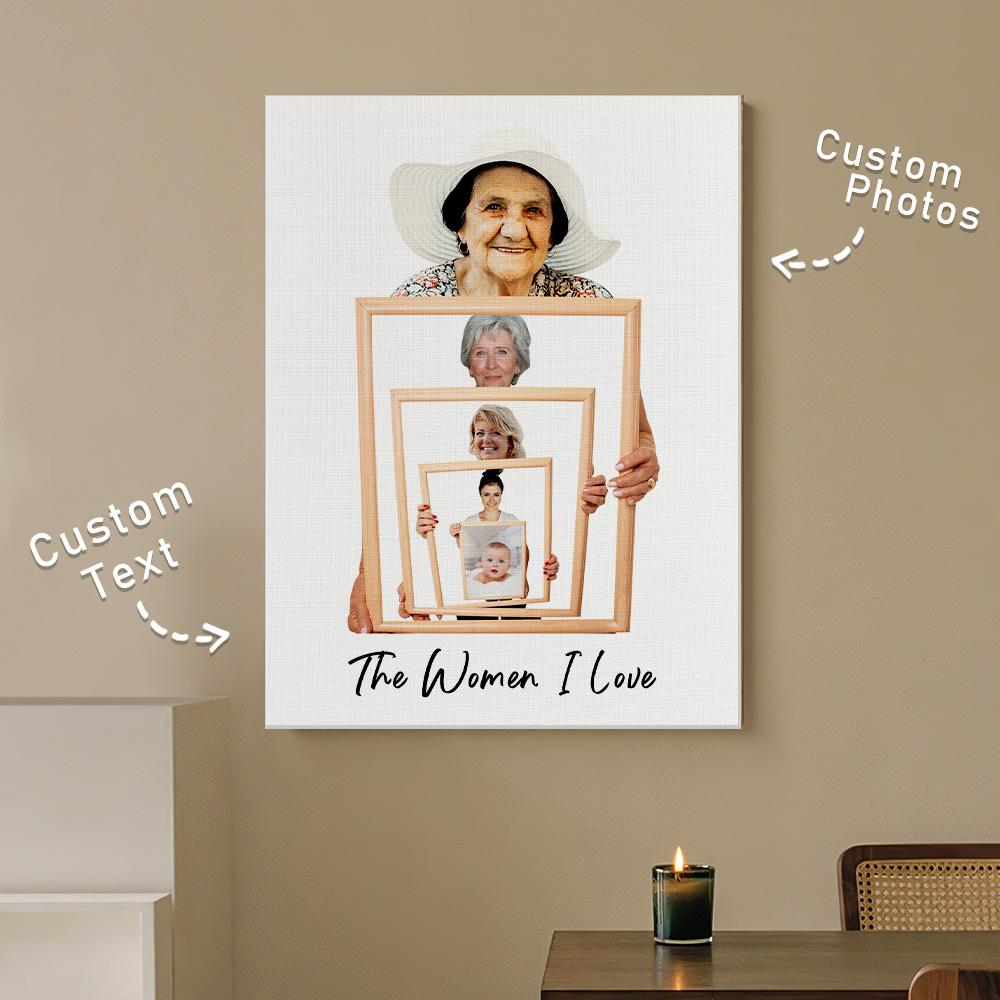 The Three/ Four/ Five Ages of the Generations Painting Custom Photo Canvas Ornament Mother's Day Gift Without Frame - DigiVirt